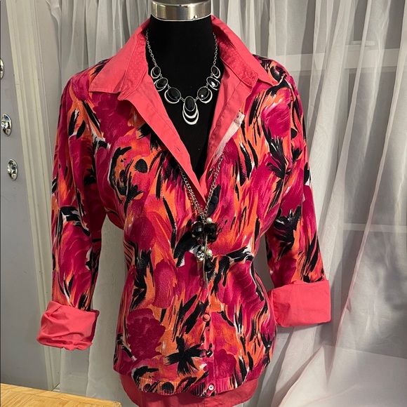 Vibrant Pink and Orange Women's Top and sweater size L includes jewelry - Picture 3 of 12